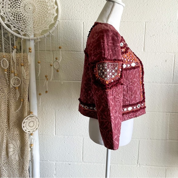 NWOT Boho Mirror Work & Bead Details Wine Blazer - Picture 13 of 16